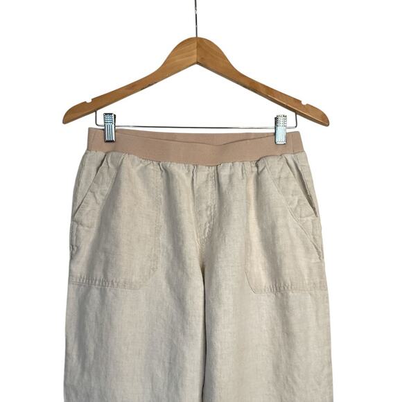 Coldwater Creek Women's Ribbed Knit Waistband Linen Pants Size 10 Petite Cream - Picture 4 of 8